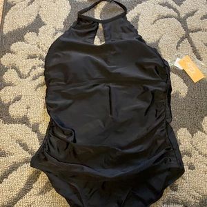 Black high coverage swimsuit